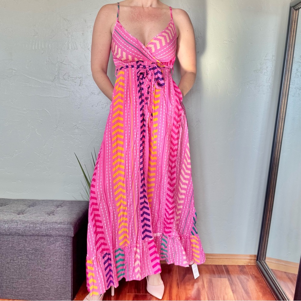 Cupshe Vibrant Pink Sleeveless Chevron Print Maxi Dress w/Pockets - Picture 7 of 14